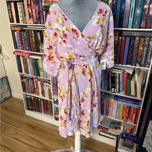 Elegant Floral Long Sleeve Dress in Lavender